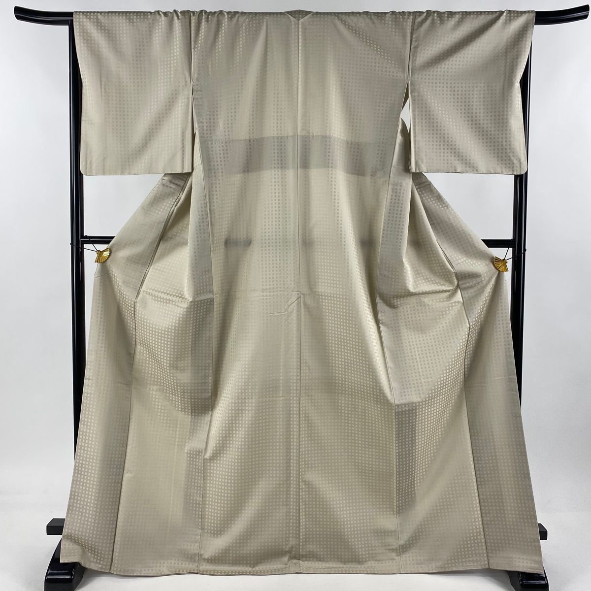 お召 身丈170.5cm 裄丈68cm L 袷 幾何学模様 ベージュ 正絹