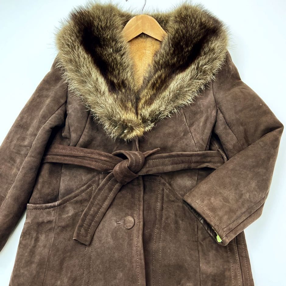 ハンガリー製 ☆ 上質 ムートン 贅沢なファー♪ ロングコート ブラウン  