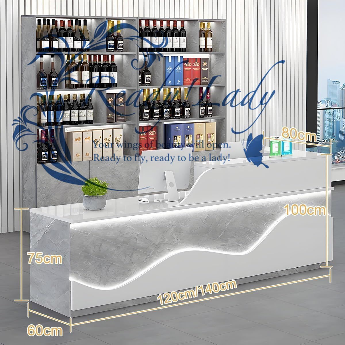 カウンター付き受付デスク フロントデスク受付カウンターシンプルなレジキャビネット 受付デスクモダンな小規模小売店チェックアウト 引