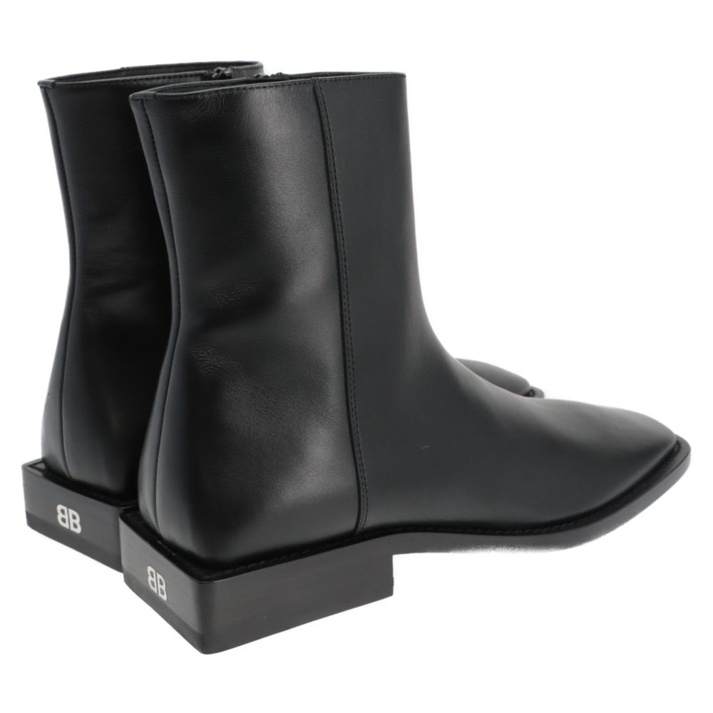 BALENCIAGA (バレンシアガ) BB LOGO SIDEZIP BOOTS 616349 BBロゴ スクエアトゥブーツ サイドジップレザーブーツ ブラック