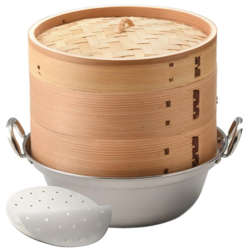商品 鍋付き 杉セイロ18cm 蒸籠 杉セイロ 竹セイロ 蒸し器 せいろ 業務用 2段 本体2個蓋1個 セット 蒸篭 セイロ 鍋つき ih対応 Hist ハイスト