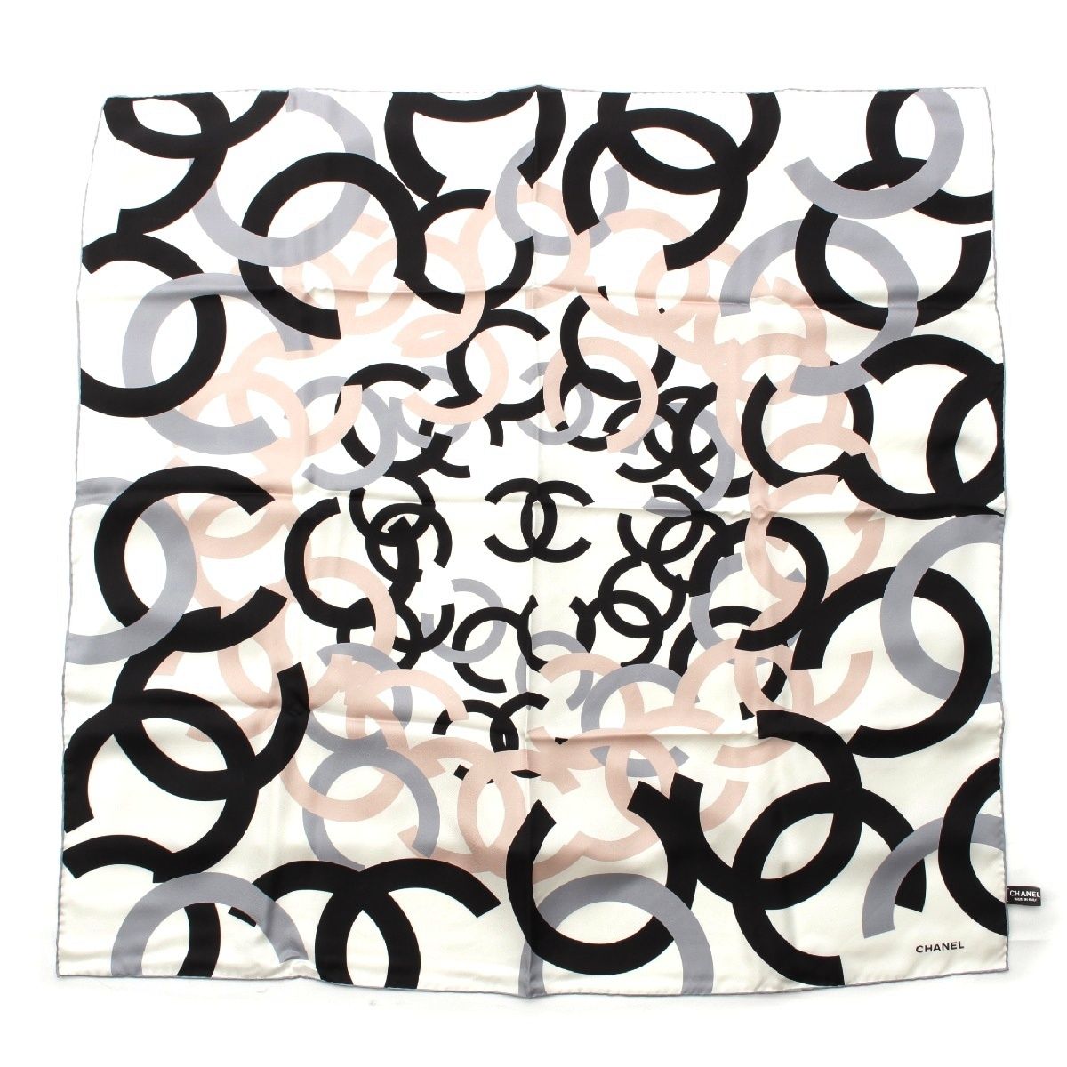 シャネル 14P シルク ココマーク総柄 スカーフ ブラック マルチカラー  