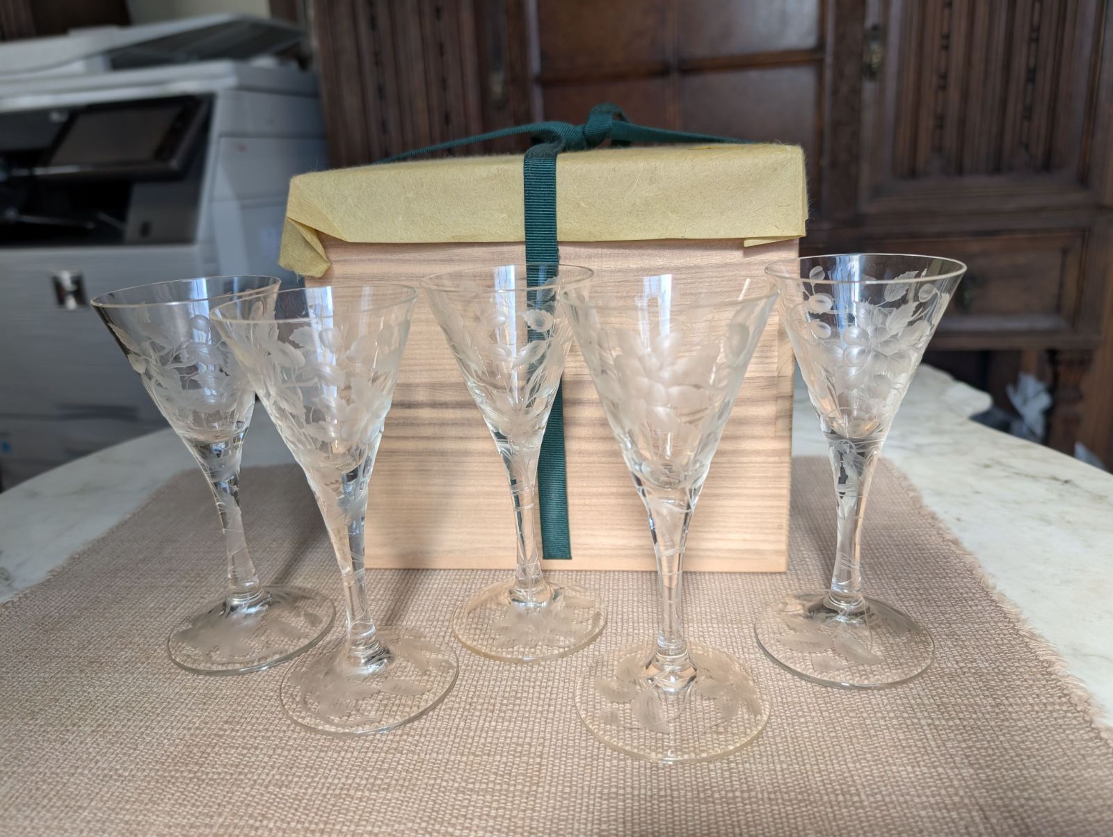 カットグラス　木苺花模様　５客 カットグラス 木苺花模様 5客