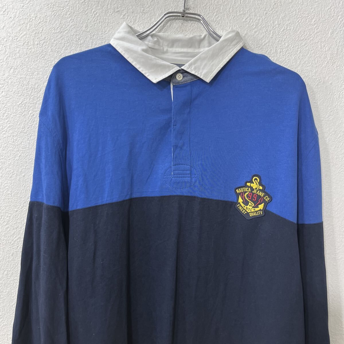 nautica 長袖 ボーダー ポロシャツ 2XL ブルー ネイビー