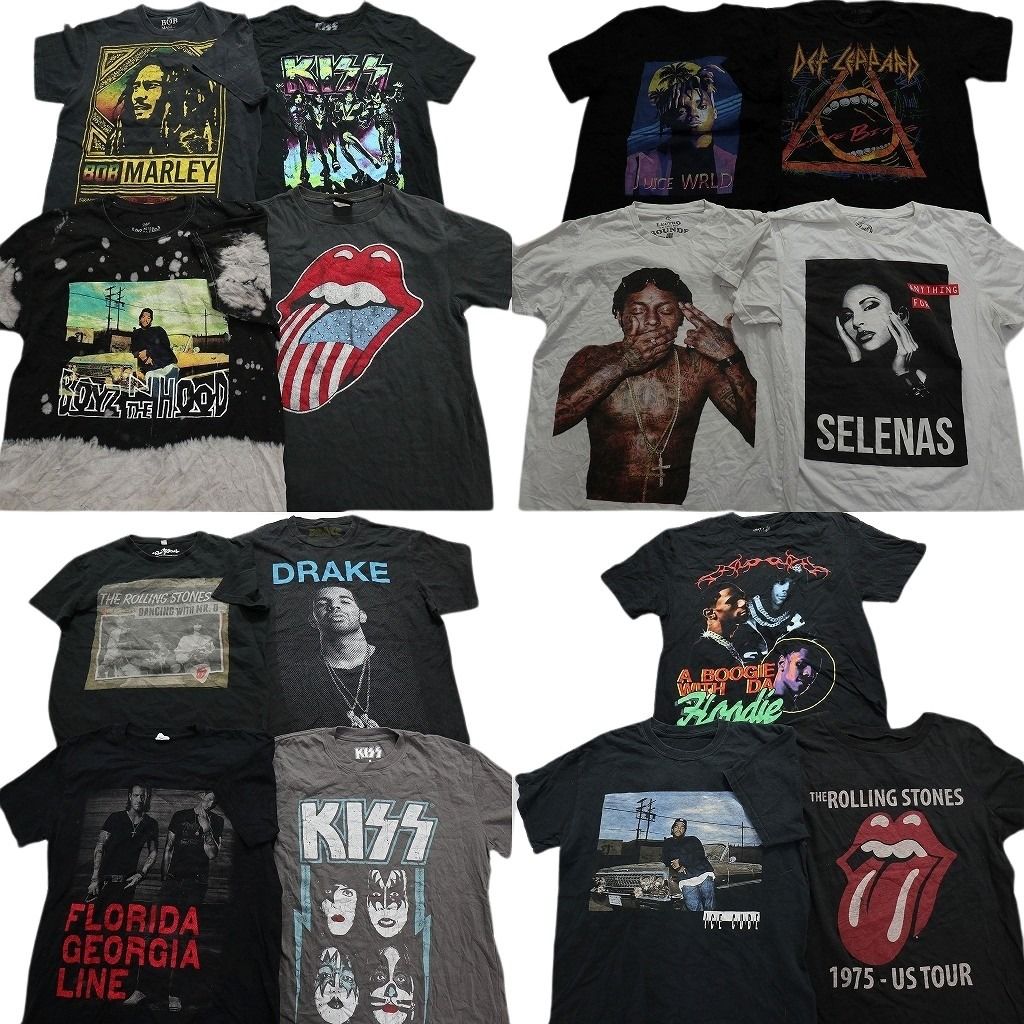 古着卸 まとめ売り 音楽・バンド 半袖Tシャツ 15枚セット (メンズ M ) ACDC ボブマーリー KISS MS6910