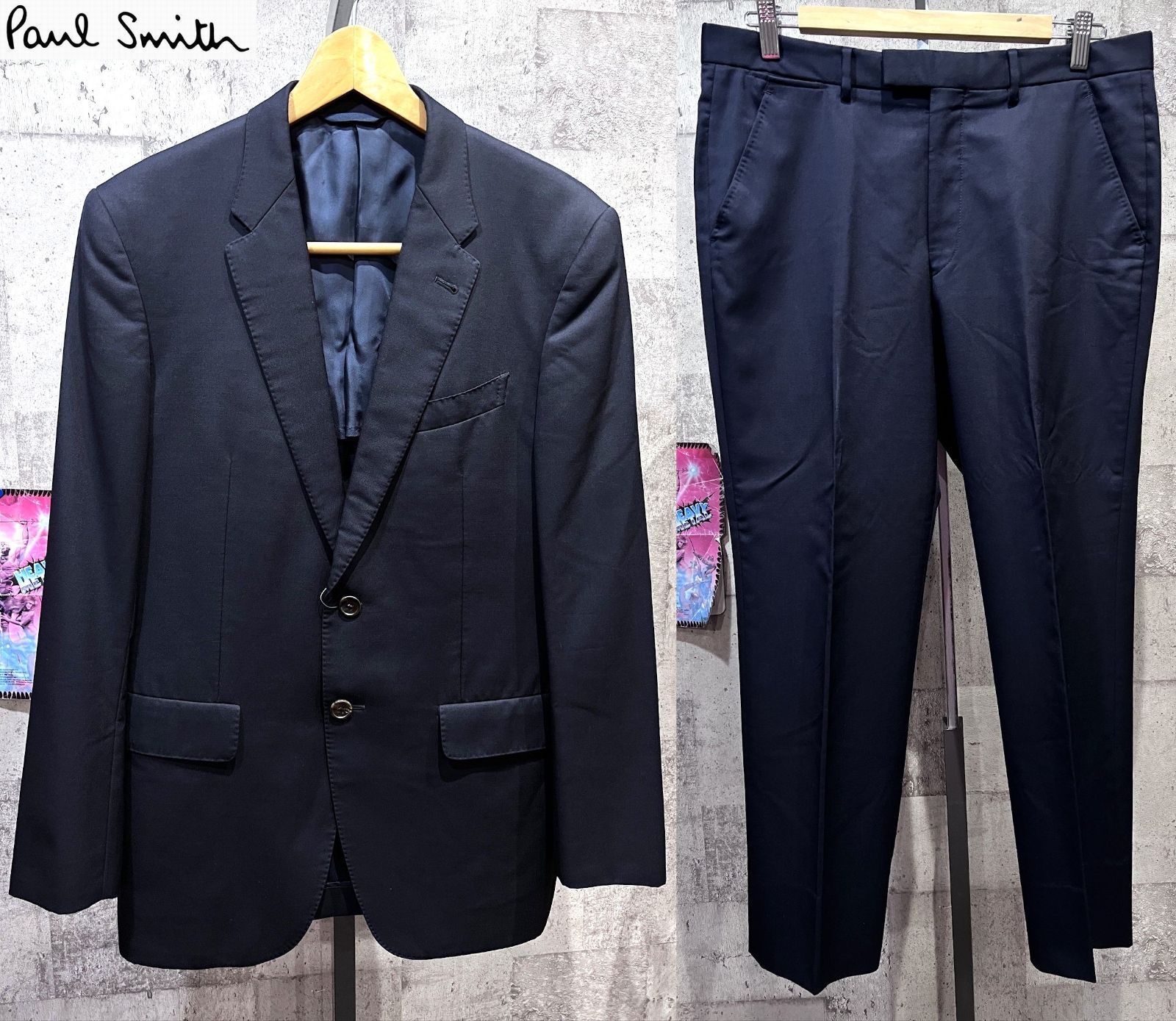良品　ポールスミスコレクション　ネイビー ビジネススーツ　スーツセットアップ　L Paul Smith ポールスミス PAUL SMITH The Byard ロロピアーナ
