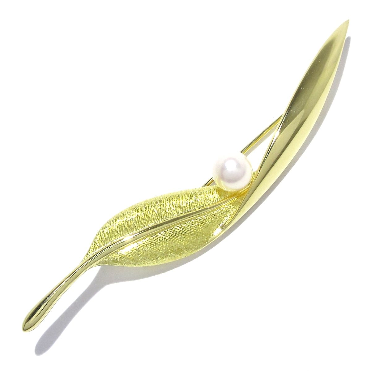 mikimoto ミキモト ブローチ - K18YG×アイボリー 1Pパール|葉っぱモチーフ