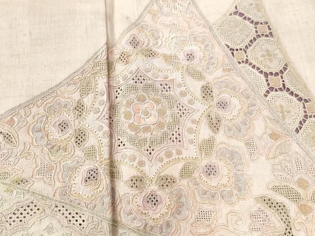 平和屋着物○中国三大刺繍 スワトウ刺繍 総刺繍 訪問着 紬地 鳳凰更紗