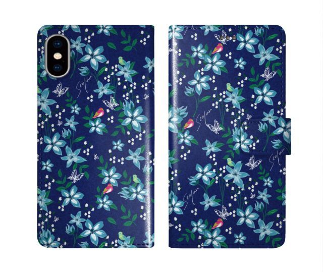 [Android One S10] iPhone16 Pro ケース スカラー スマホケース 手帳型 iPhone16 Plus ケース アイフォン16 15 14 13 12 11 スマホカバー 全機種対応 手帳 ScoLar ネイビー 花柄 フラワー シン