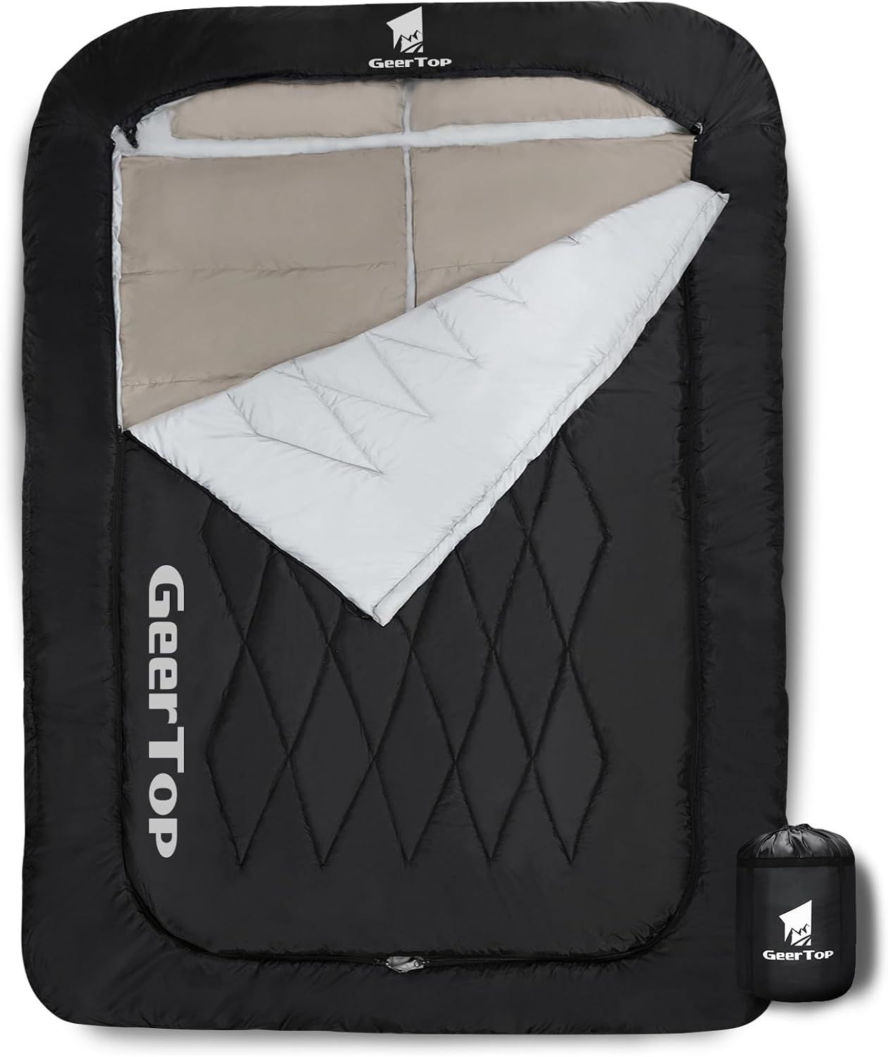Geer Top 寝袋 2人用 シュラフ 封筒型 敷き布団 防寒 保温 厚手 洗い コンパクト アウトドア キャンプ 旅行 車中泊 ツーリング 来客用 緊急時 220x150cm 収納袋付き