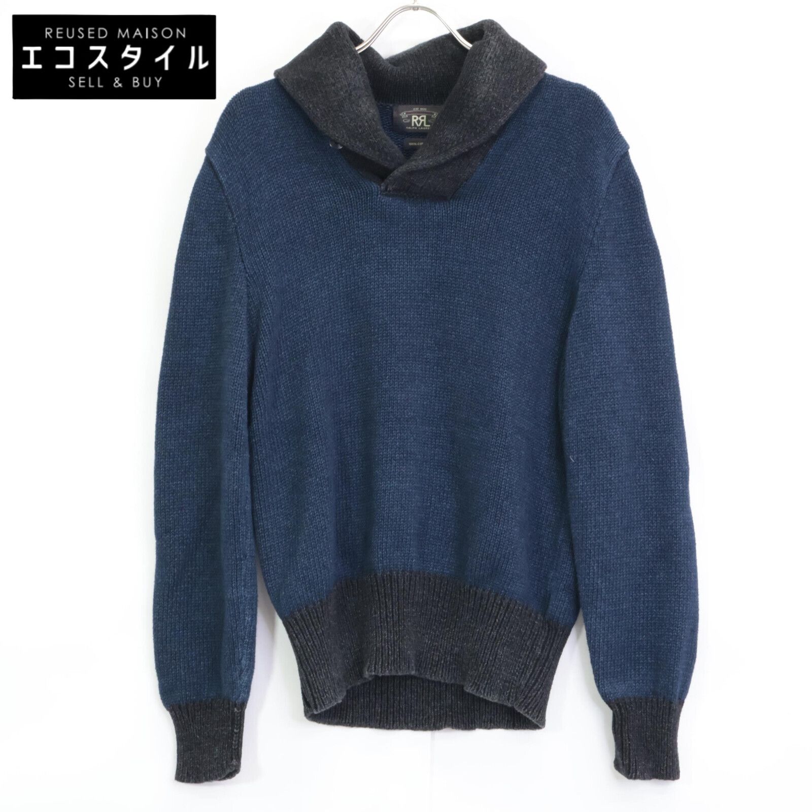 RRL ダブルアールエル ｲﾝﾃﾞｨｺﾞ×ﾌﾞﾗｯｸ ｺｯﾄﾝ ｼｮｰﾙｶﾗｰ ﾆｯﾄ M