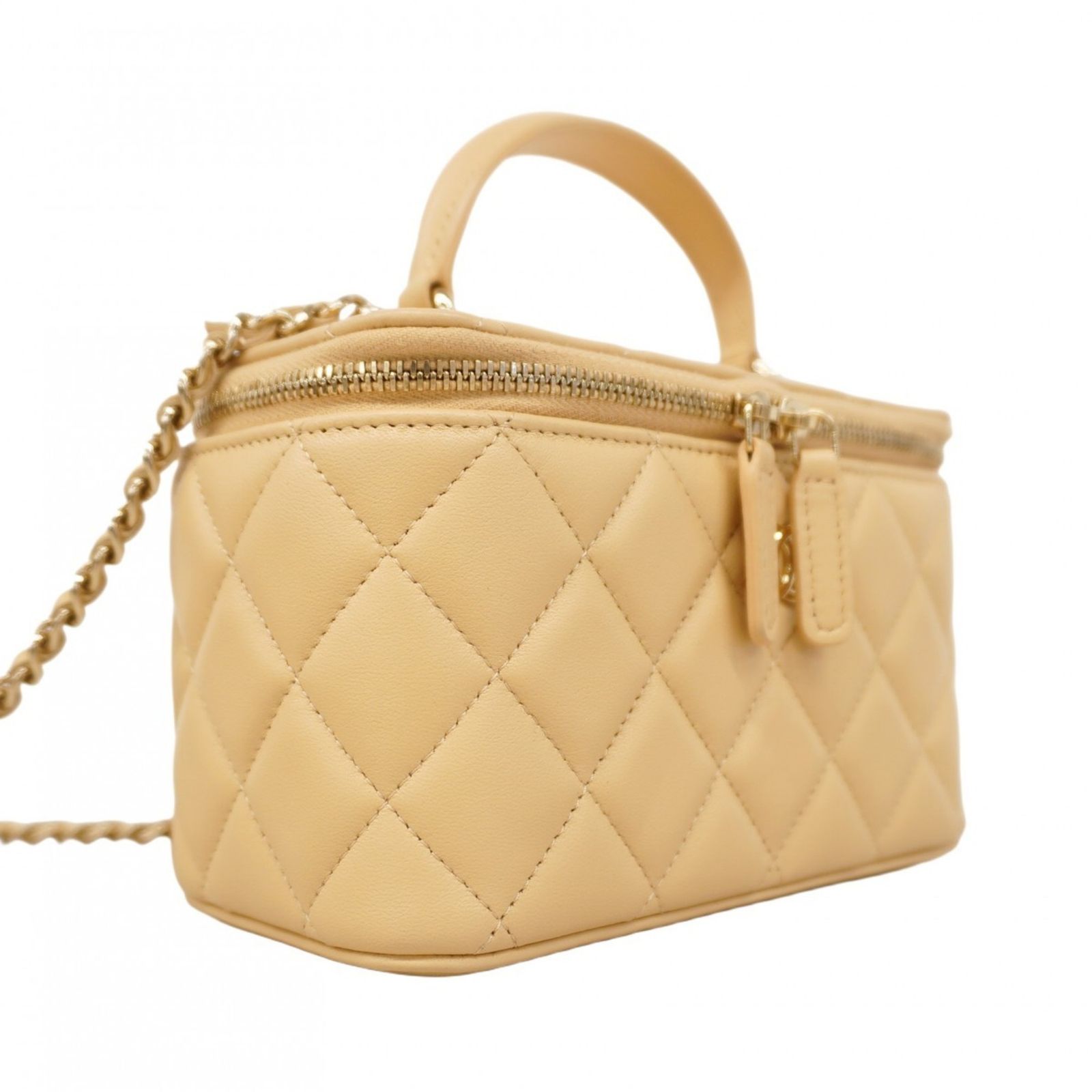 シャネル Chanel シャネル バニティバッグ マトラッセ チェーンショルダー ラムスキン ベージュ シャンパン 2wayバッグレディース P1448581