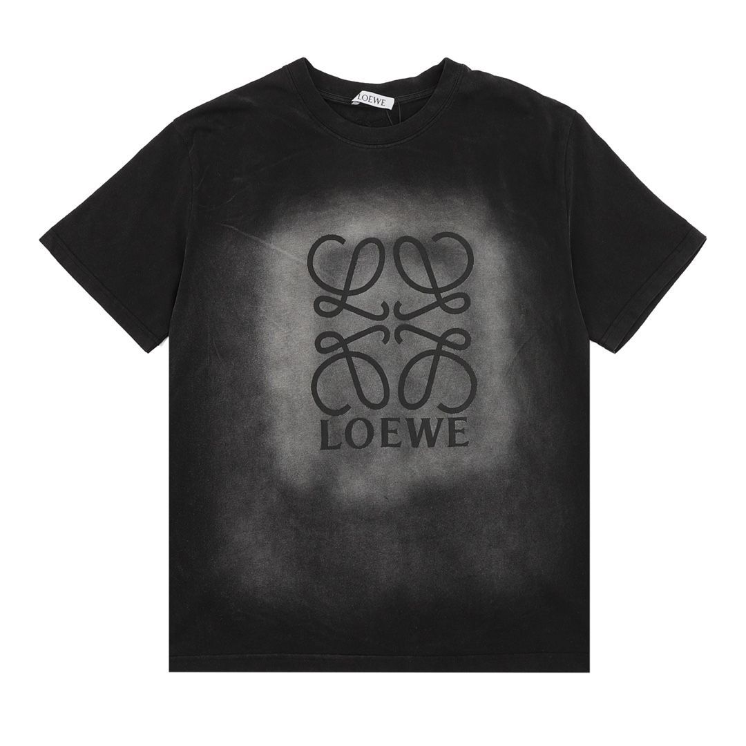 新品 LOEWE ロエベ ウォッシュ加工 文字プリント 半袖Tシャツ ブラック