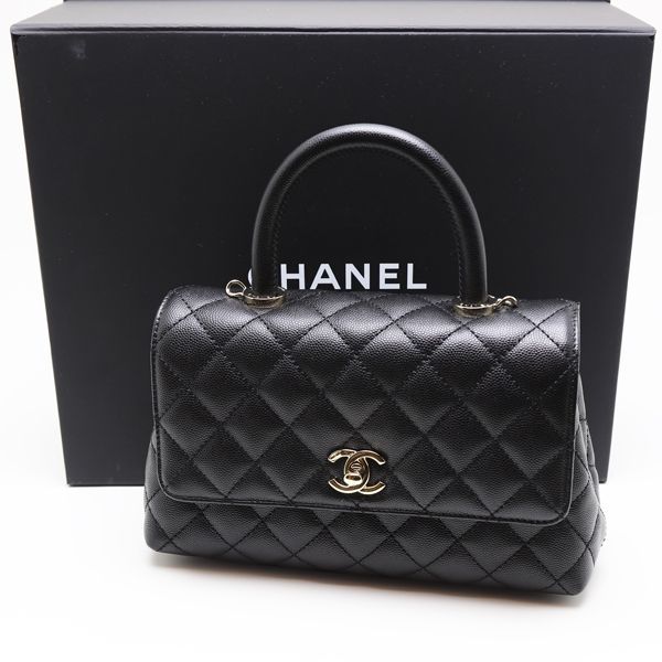 CHANEL シャネル トップハンドルフラップバッグXS 2Wayショルダーバッグ ブラック A92990 キャビアスキン レディース【美品】