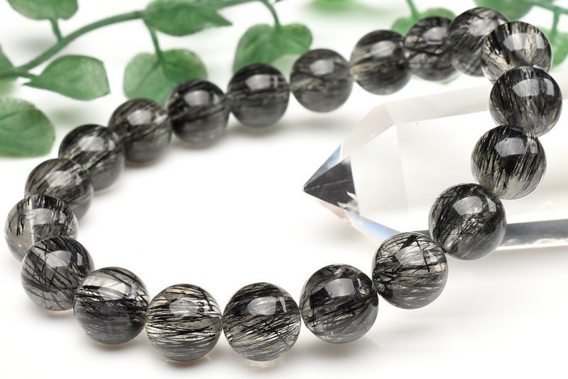 １点物 透明 太針 ブラックトルマリンインクォーツ 10mm ブレスレット パワーストーン 天然石 _U7689
