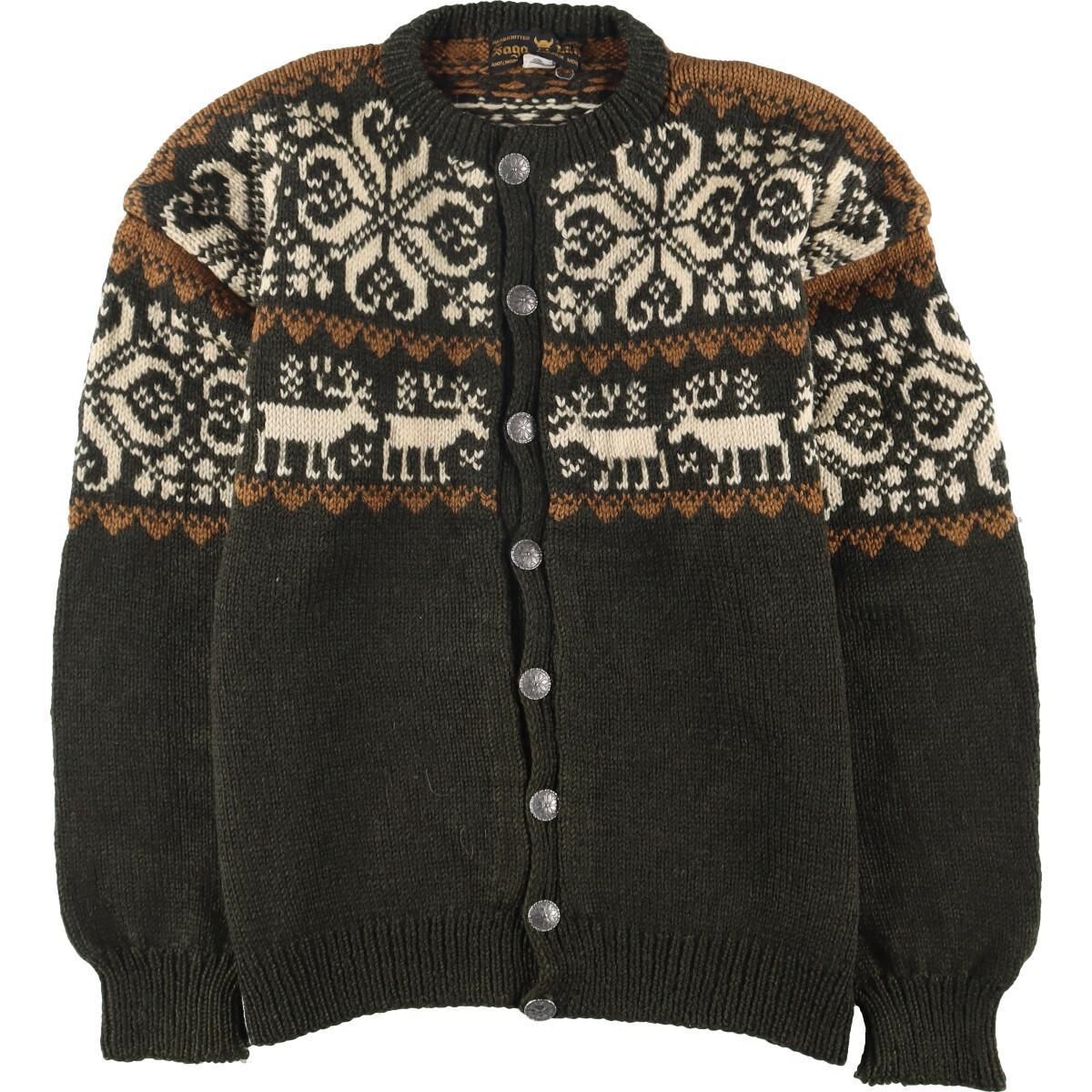 古着 Saga Knit ハンドニット コンチョボタン ノルディック ウール 