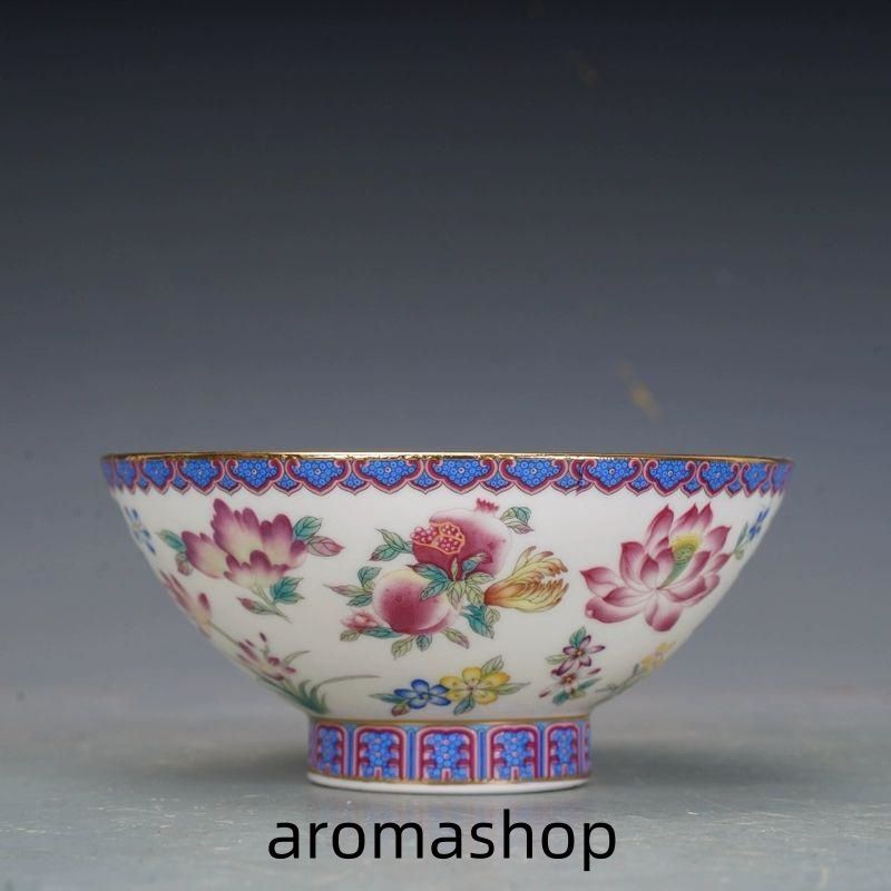 清乾隆磁器琺瑯彩花卉碗 茶碗 高脚碗 景徳鎮 装飾品 現代工芸品