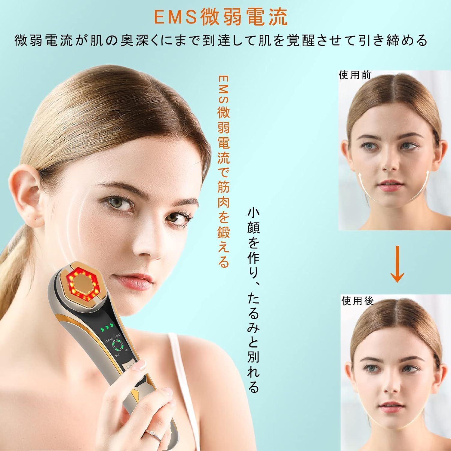 2025 革新版 】美顔器 RF美顔器 イオン導出 イオン導入 EMS 微電流 LED