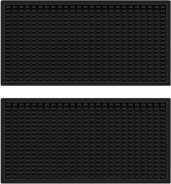 【在庫処分】PEWETE シリコン製バーマット コーヒーマット 滑り止め 多機能排水パッド カウンタートップ レストラン コーヒー バー バーテンダー用 15cmx30cm 2枚セット， 黒
