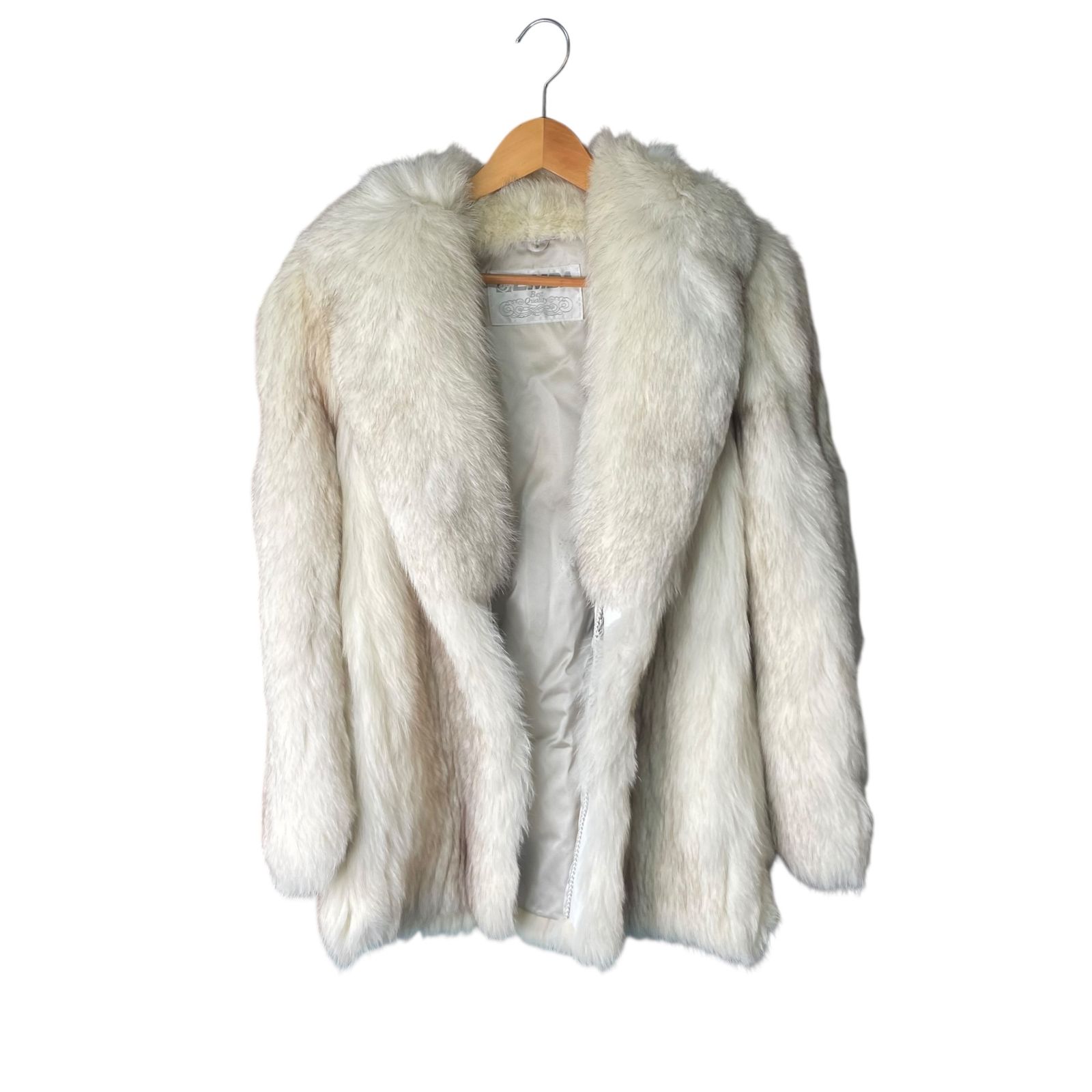 総丈77cm　ブルーフォックス　エンバ　ファーコート　Lサイズ相当　ドロスト　白 ○総丈77cm ブルーフォックス エンバ ファーコート Lサイズ相当