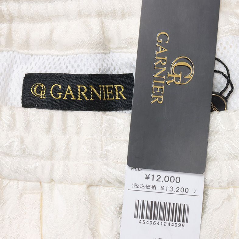 23SS/GARNIER/Mサイズ/イージー ハーフパンツ 光沢ジャガード ボタニカル リゾート リラックス 新品/アイボリー/ig143/