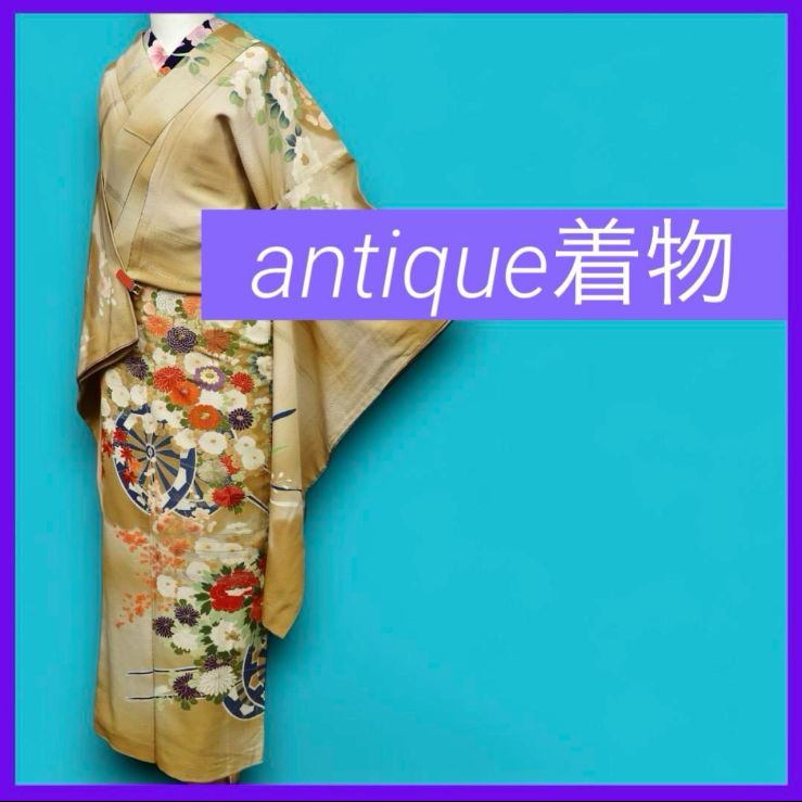 三日月とうさぎ a0706 アンティーク着物 正絹 袷 一つ紋訪問着