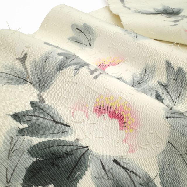 名古屋帯 ひげ紬 作家もの ピンク 花 新品未使用】作家物 髭紬 名古屋