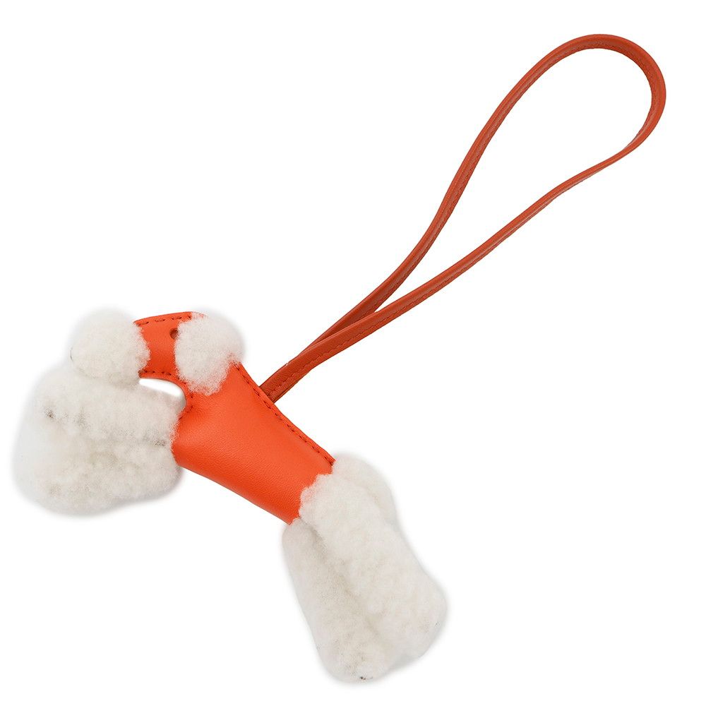 エルメス バッグチャーム バディ オレンジポピー|カーネリアン ラムスキン|ムートン U刻印