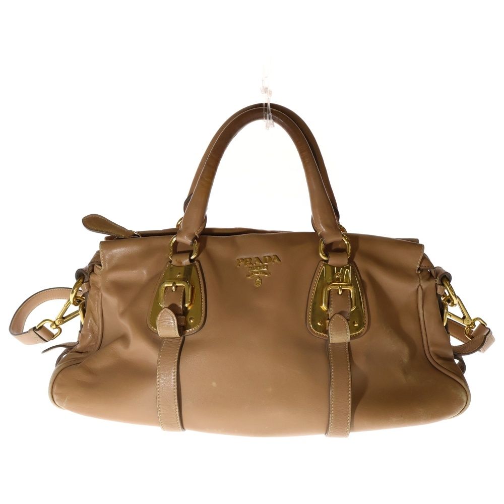 美品　プラダ オールレザー 2WAY ハンドバッグ レディース ゴールド金具 プラダ2WAYバッグ ゴールド ゴールド金具 レディース レザー ボストン