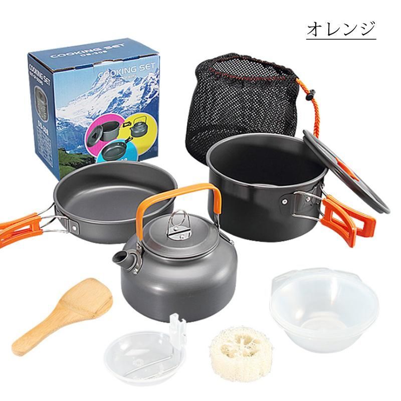 キャンプ調理器具　クッカー　フライパン　鍋まとめ売り アウトドア調理器具 ツーリングクッカーセット 6pcs