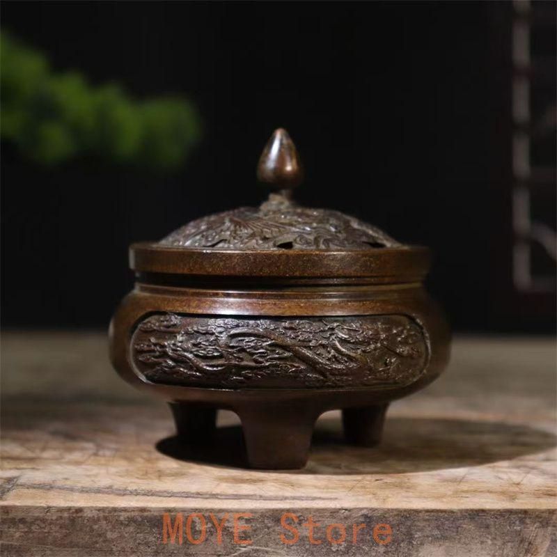 銅器 重工 彫刻 竜鳳薫香炉 美品 茶道具 香道具 工芸品美術品 置物 銅器 三足龍鳳彫花薫炉 茶台薫香炉 茶道具 香道具 装飾品 工芸品