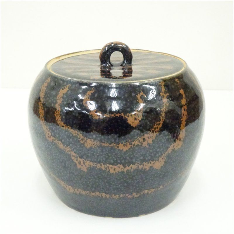 京焼 清水保孝造 天目釉柿線文水指 共箱 水指し 茶道 茶道具 おしゃれ 水差し 抹茶 インテリア 茶器 水器 お茶 骨董 茶会