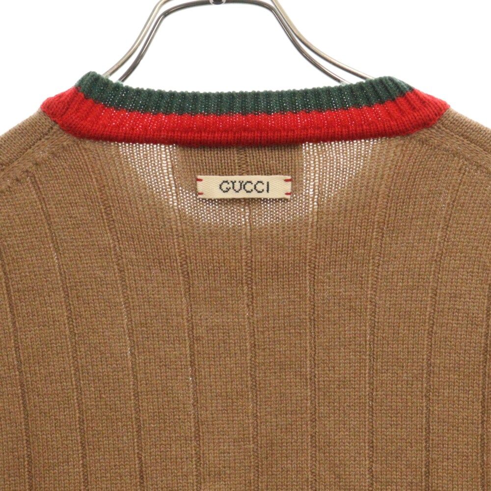 GUCCI (グッチ) ウェブ ストライプ キャメル リブニット