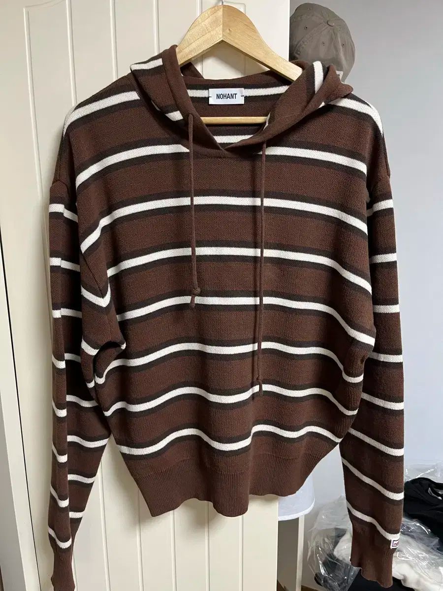 ノア MULTI STRIPE KNIT HOODIE BROWN