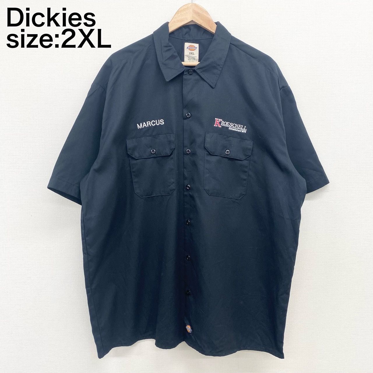 US古着 ディッキーズ Dickies ワークシャツ 半袖 企業 ロゴ 刺繍 Men's