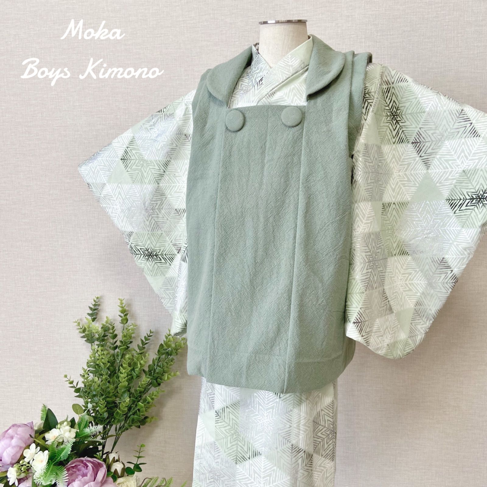 七五三　3歳　お着物セット　男の子　ミント　ハンドメイド 七五三 3歳 お着物セット 男の子 ミント ハンドメイド