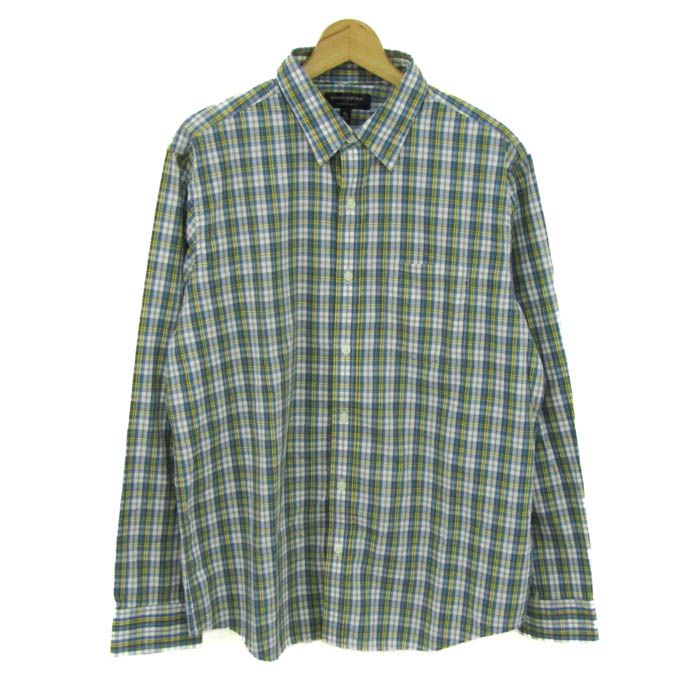 バナナリパブリック 長袖シャツ チェック柄 大きいサイズ トップス メンズ XLサイズ イエロー×ブルー×ホワイト Banana Republic 【中古】