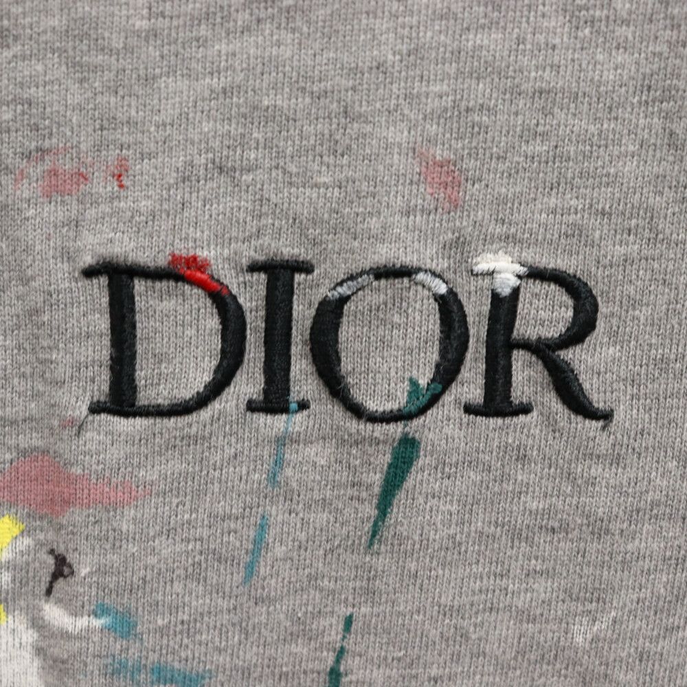 DIOR (ディオール) 21SS ペイント加工 ロゴ刺繍 半袖Tシャツ カットソー グレー 183J686A0554