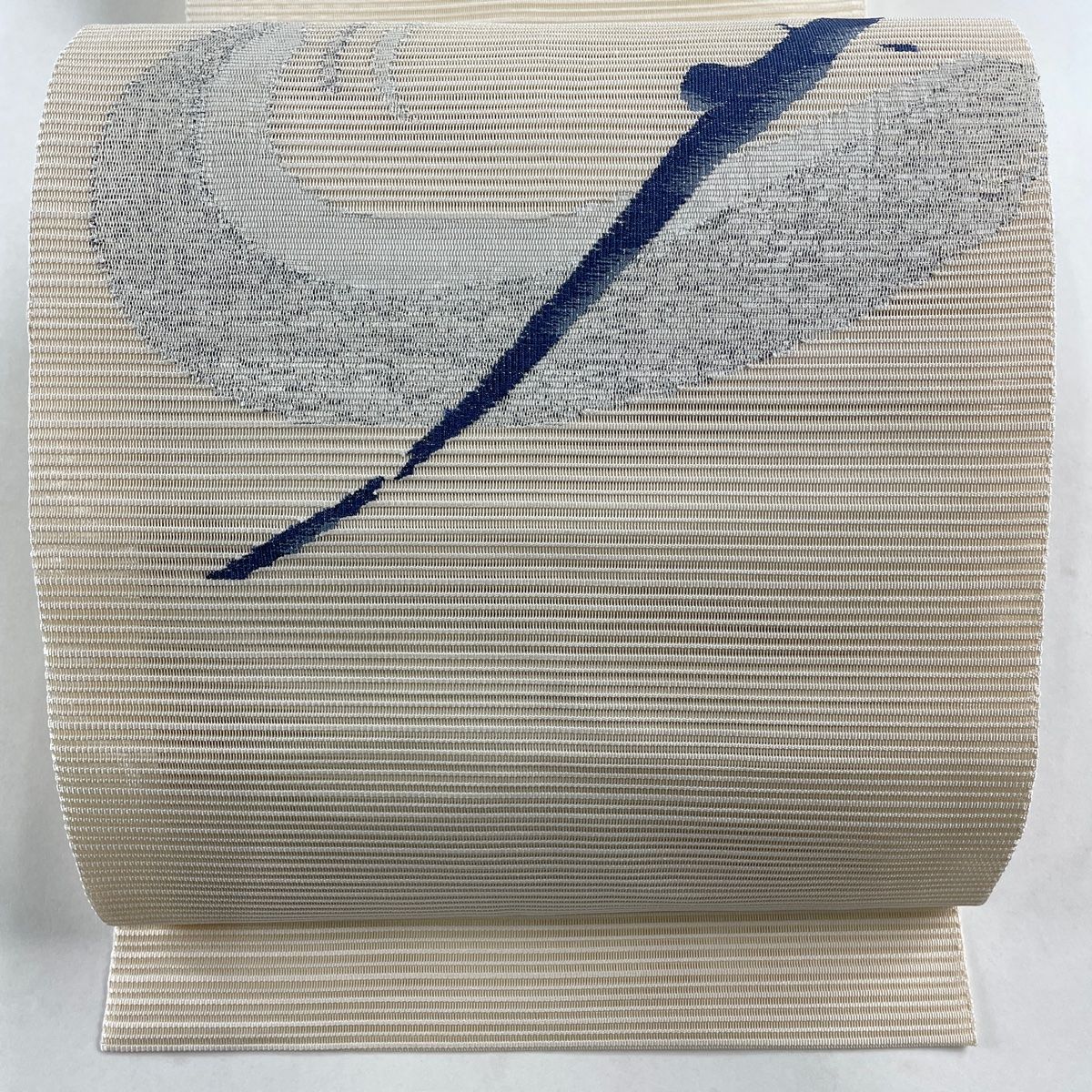 名古屋帯 秀品 夏帯 絽 幾何学模様 銀糸 箔 ベージュ 正絹