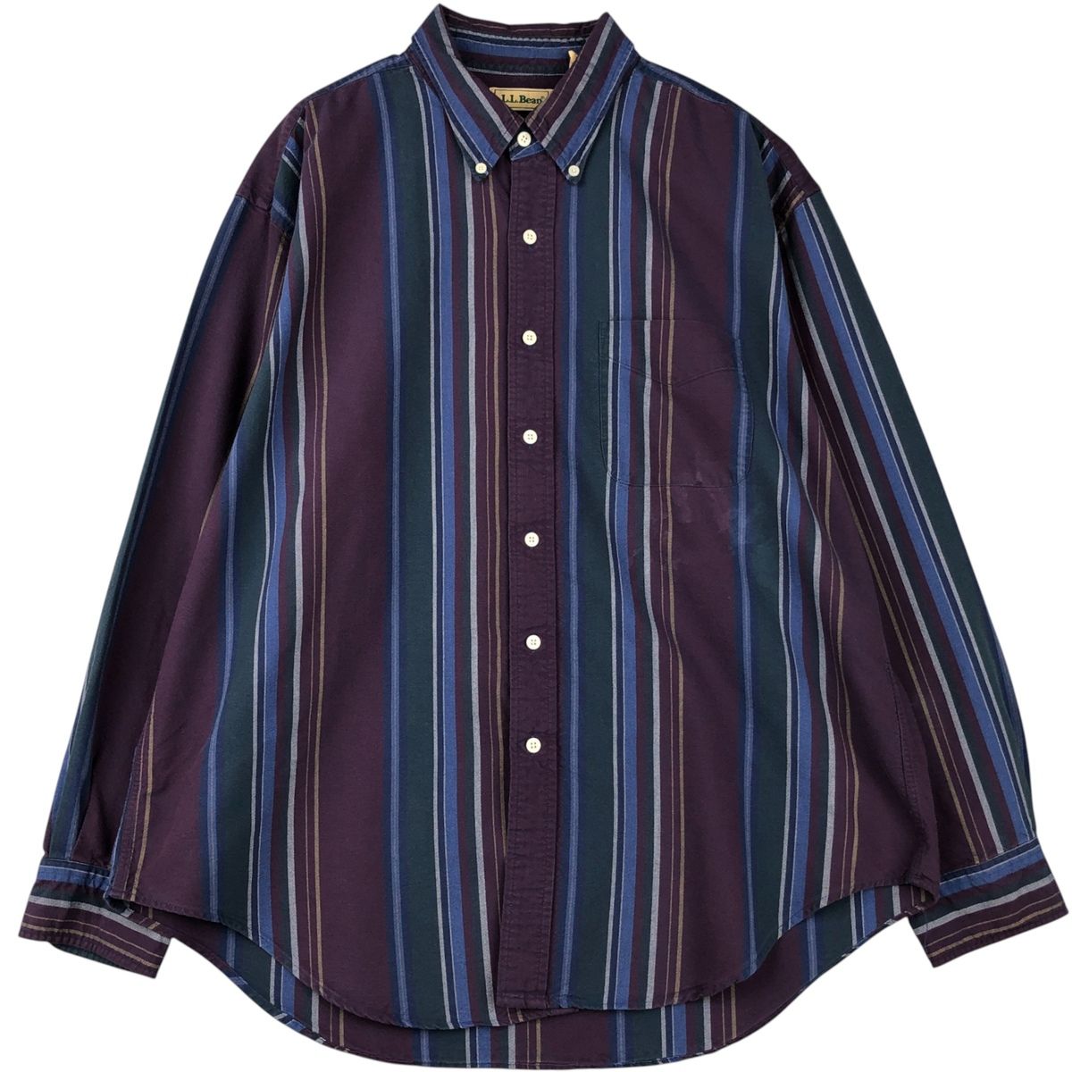 80s-90s L.L.Beanエルエルビーン ストライプ 長袖シャツ USA製 L.L.Bean - 90年代 L.L.Bean エルエルビーン 長袖シャツ