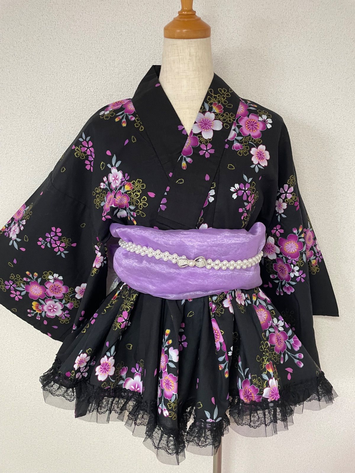 浴衣ドレス 姫ギャル 大人 紫 美品 浴衣ドレス 姫ギャル 地雷系 量産型 y2kリボン 姫系 黒 紫