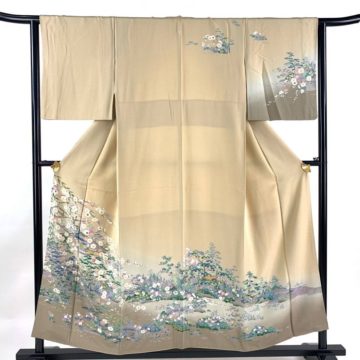 訪問着 身丈152.5cm 裄丈63.5cm S 袷 松竹梅 建物 染め分け ぼかし  