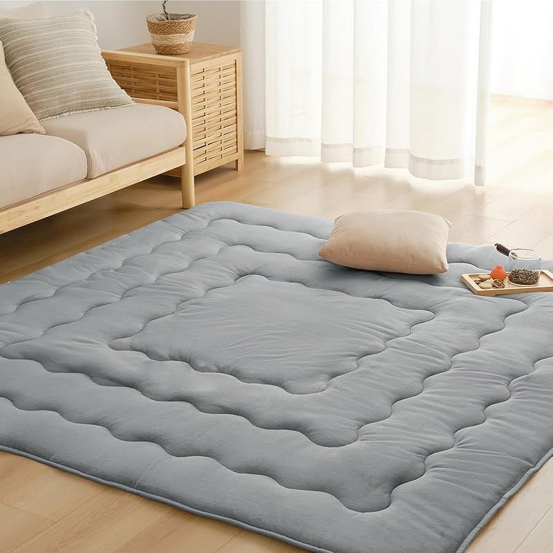 在庫 Keusnix こたつ敷き布団 正方形 こたつマット 厚ラグ カーペット あったか こたつ敷布団 フランネル生地 蓄熱わた使用 冬用 滑り止め付き ラグマット 抗菌防臭 防ダニ 床暖房 ホットカーペット対応 190×190cm グレー 1