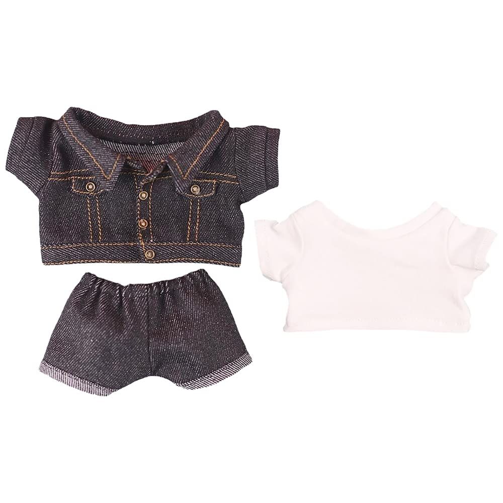 【迅速発送】niannyyhouse　15cm ぬいぐるみ 服　ジーンズジャケット　白いTシャツ　綿人形の服　着せ替え (black)