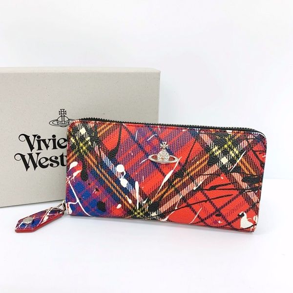 Vivienne Westwood スプラッシュ タータンチェック柄 ラウンドジップ 