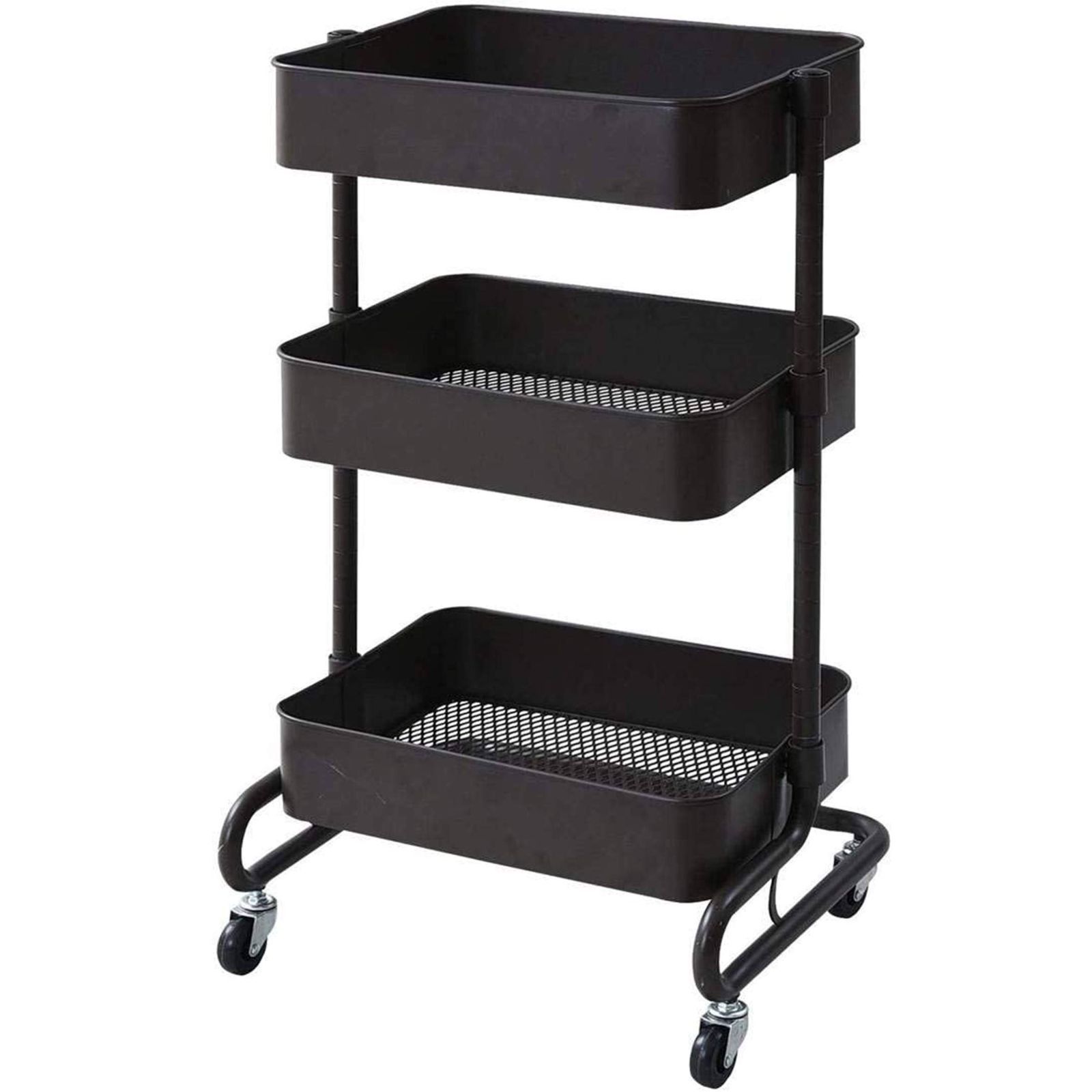 バスケットトローリー 幅46×奥行38×高さ81cmg 組立品 キャスター付き メッシュタイプ ダークブラウン 全体耐荷重60kg 高さ調節 LBT-3 DBR キッチンワゴン 山善