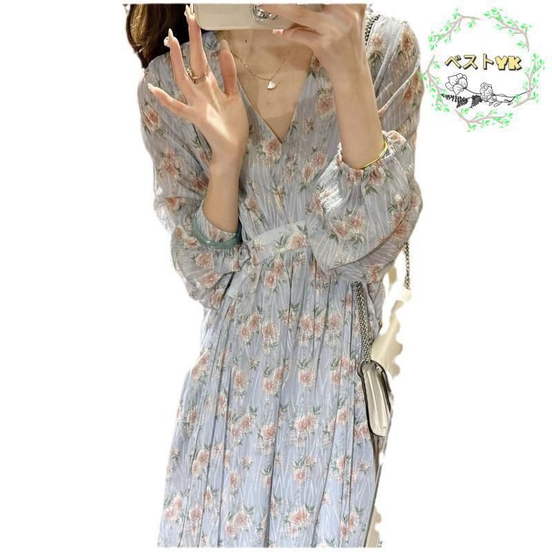 シフォンワンピース vネック