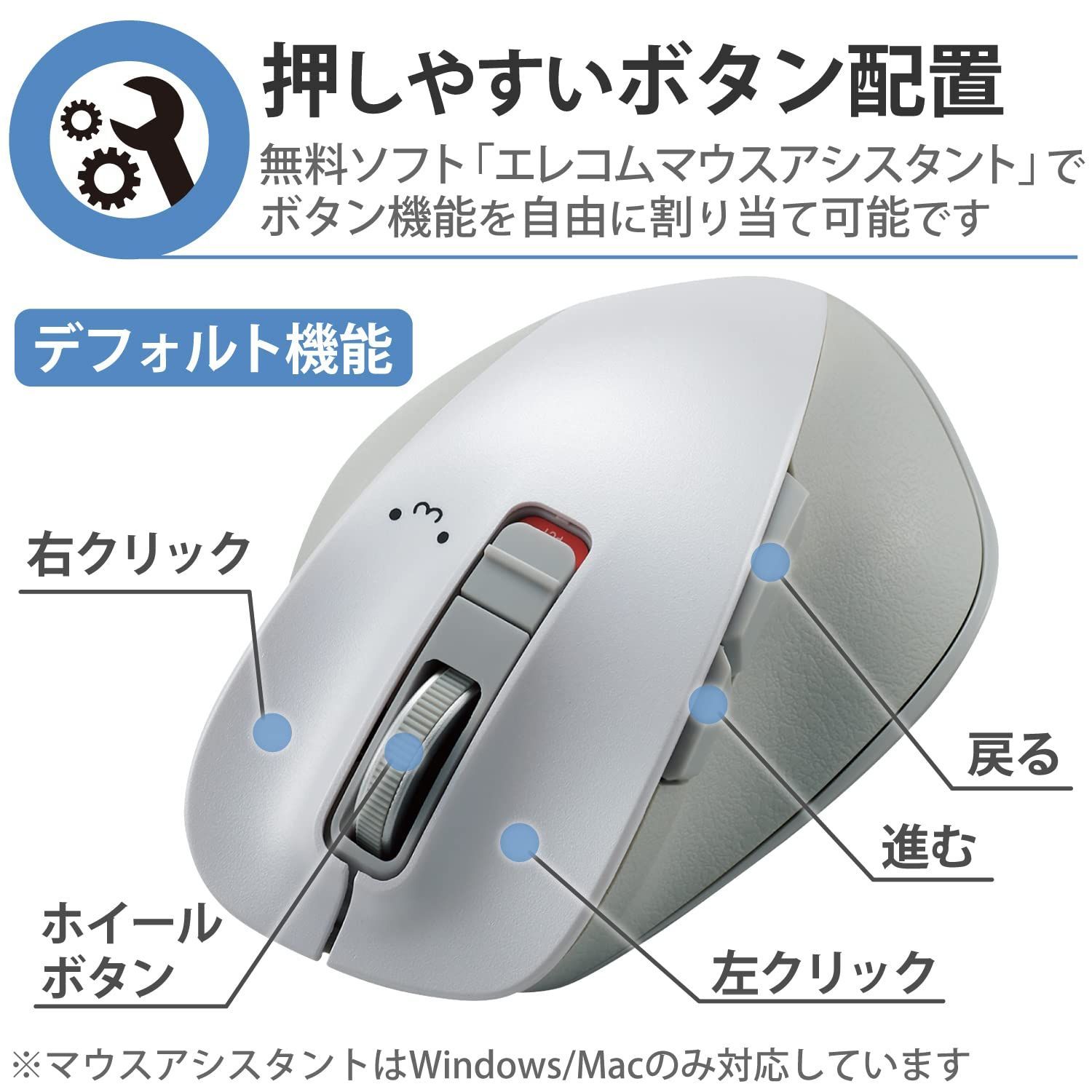 エレコム ワイヤレスマウス Bluetooth EX-G 握りの極み 静音設計 5ボタン マルチペアリング 端末2台切替可 Mサイズ ガンメタリ