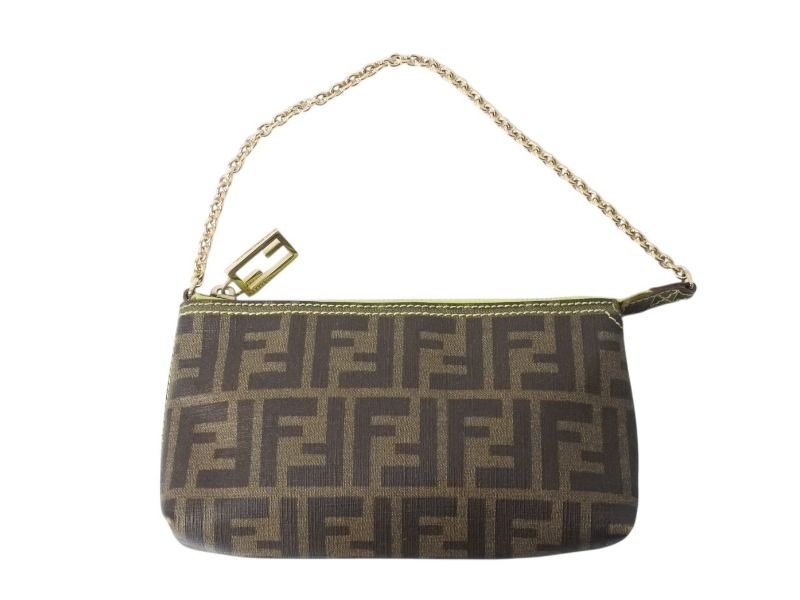 FENDI フェンディ アクセサリーポーチ ワンショルダーバッグ 8BR592 ズッカ柄 ブラウン ゴールド金具 4b002836