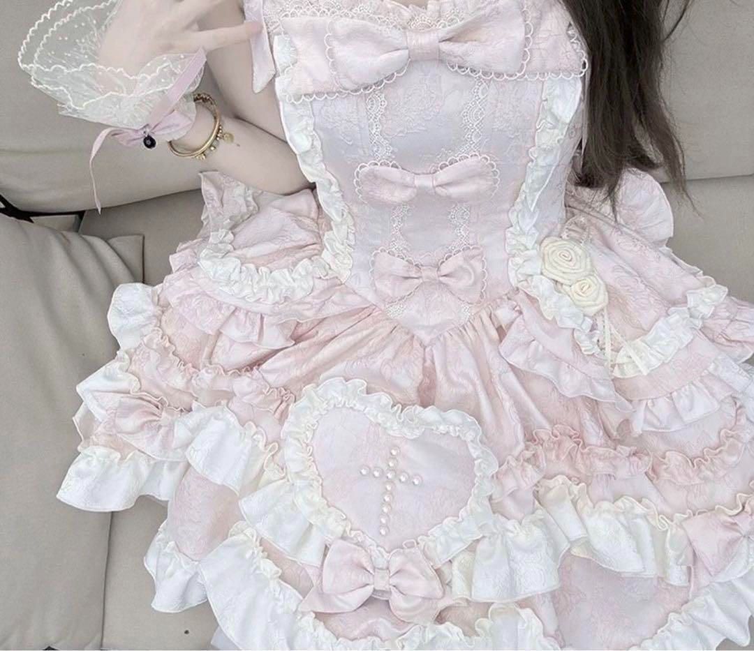 ゴスロリドレス フリル・リボン付きお嬢様 めめしい メイド衣装